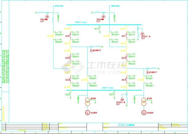 500KV电站主接线CAD设计电气图纸（共2张）-图一
