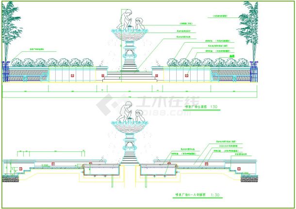 大气美观欧式喷泉大理石花池组合景观设计cad施工规划布置图-图一