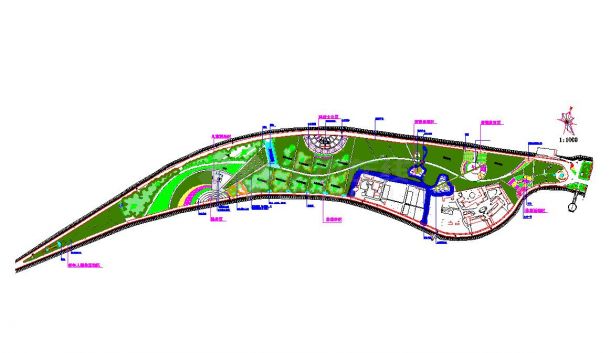 河畔主题广场景观规划设计cad总平面布置方案图纸-图一