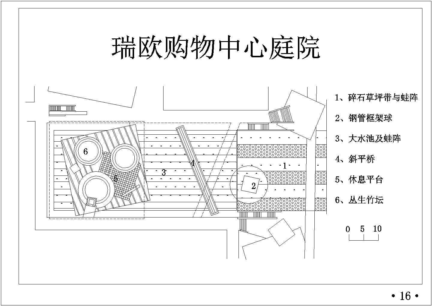 购物中心休息区庭院式景观规划设计cad平面布置图纸