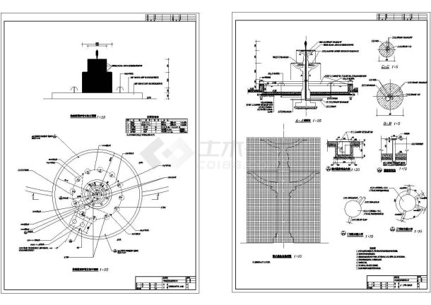 柱廊前圆形跌水池施工图-图一