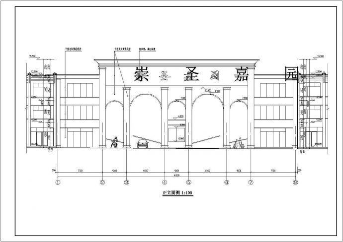 社区主入口大门建筑CAD图_图1