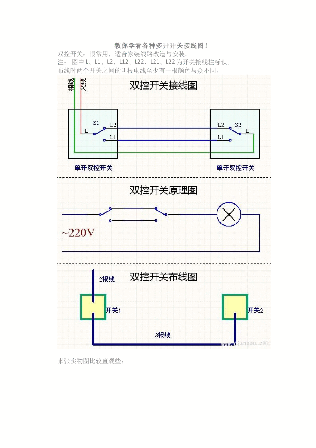 浅析如何学看各种多开开关接线图-图一