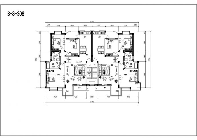 某多层砖混户型住宅平面设计方案图_图1