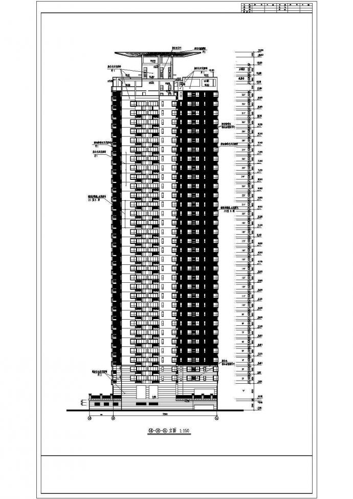 四川省某地区高层建筑立面平面方案设计图_图1