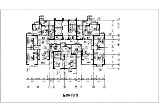 青岛市某地区住宅户型平面CAD设计图-图一
