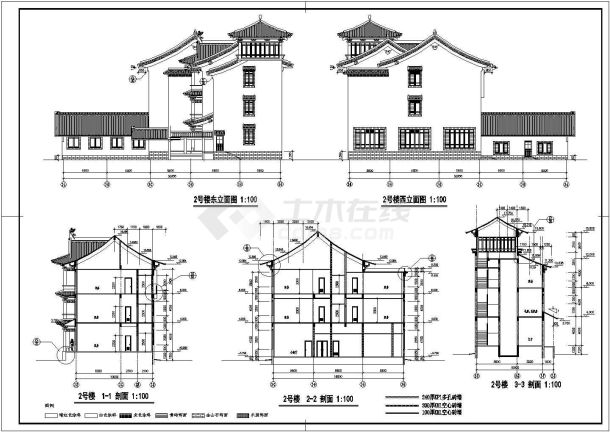 某地三层古建筑方案规划施工设计图-图二