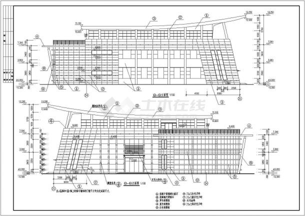  Architectural design cad drawing of a three storey office building (including horizontal and vertical sections) - Figure 1