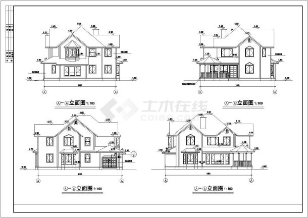 四川省某地区二层高云别墅平立剖面图-图二