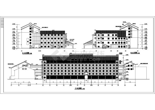 某四层局部六层宾馆建筑设计cad图纸-图一