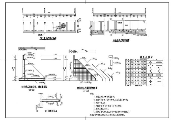几种扶壁式挡墙的尺寸及配筋设计图_图1