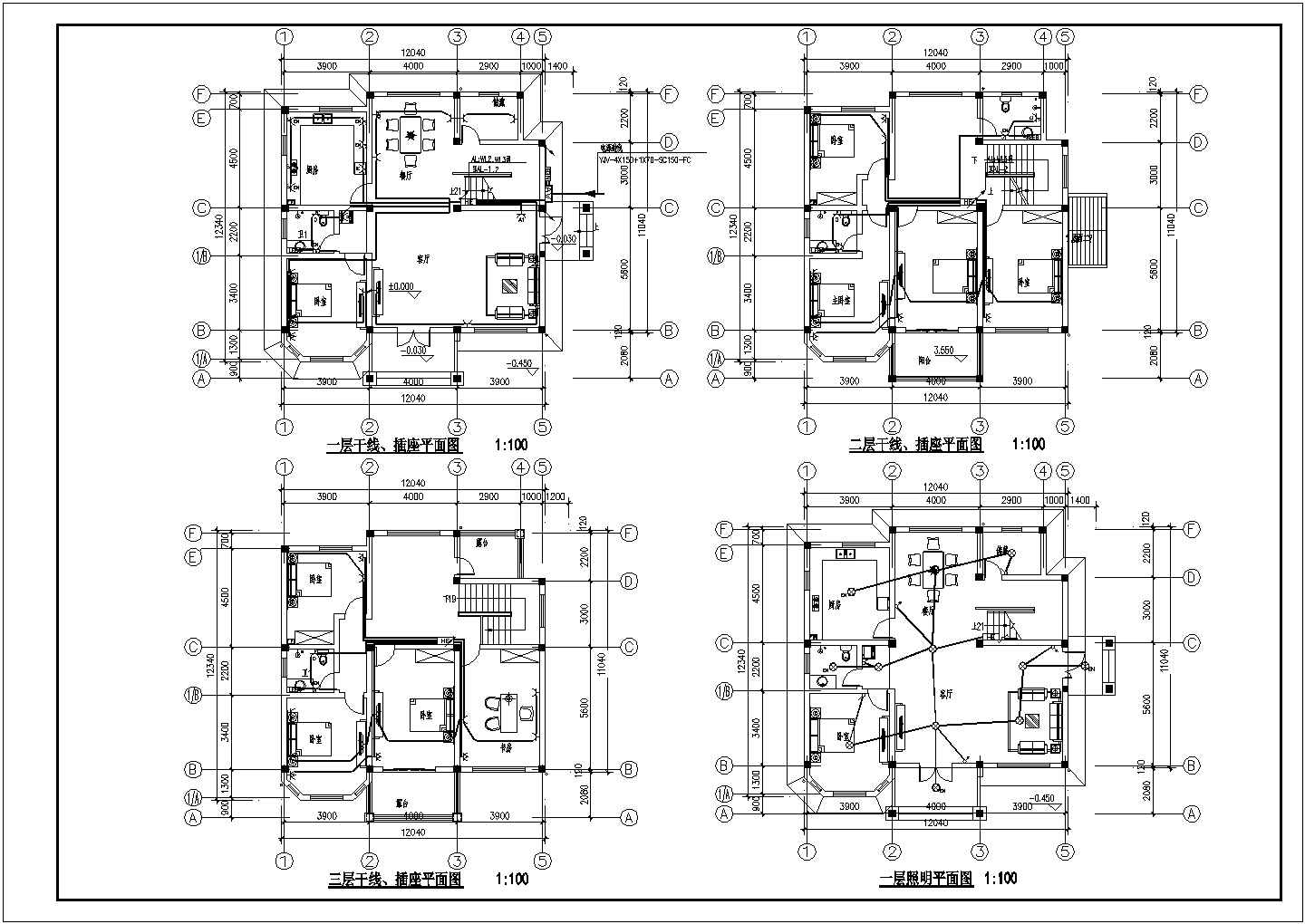 某地三层私家独栋小别墅电气cad设计施工图