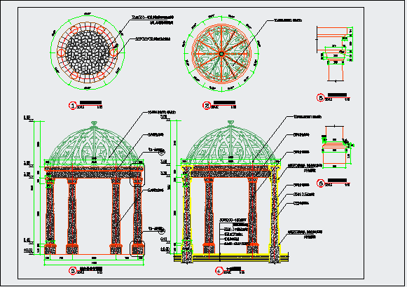 欧式经典铁艺圆亭CAD设计图_图1