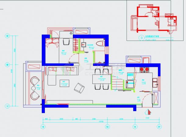 小户型复式样板房全套装修设计CAD施工图（含主卧和客厅效果图）-图一
