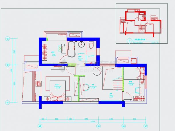小户型复式样板房全套装修设计CAD施工图（含主卧和客厅效果图）-图二