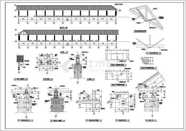 廊建筑设计平立剖面详图（共2张）-图一