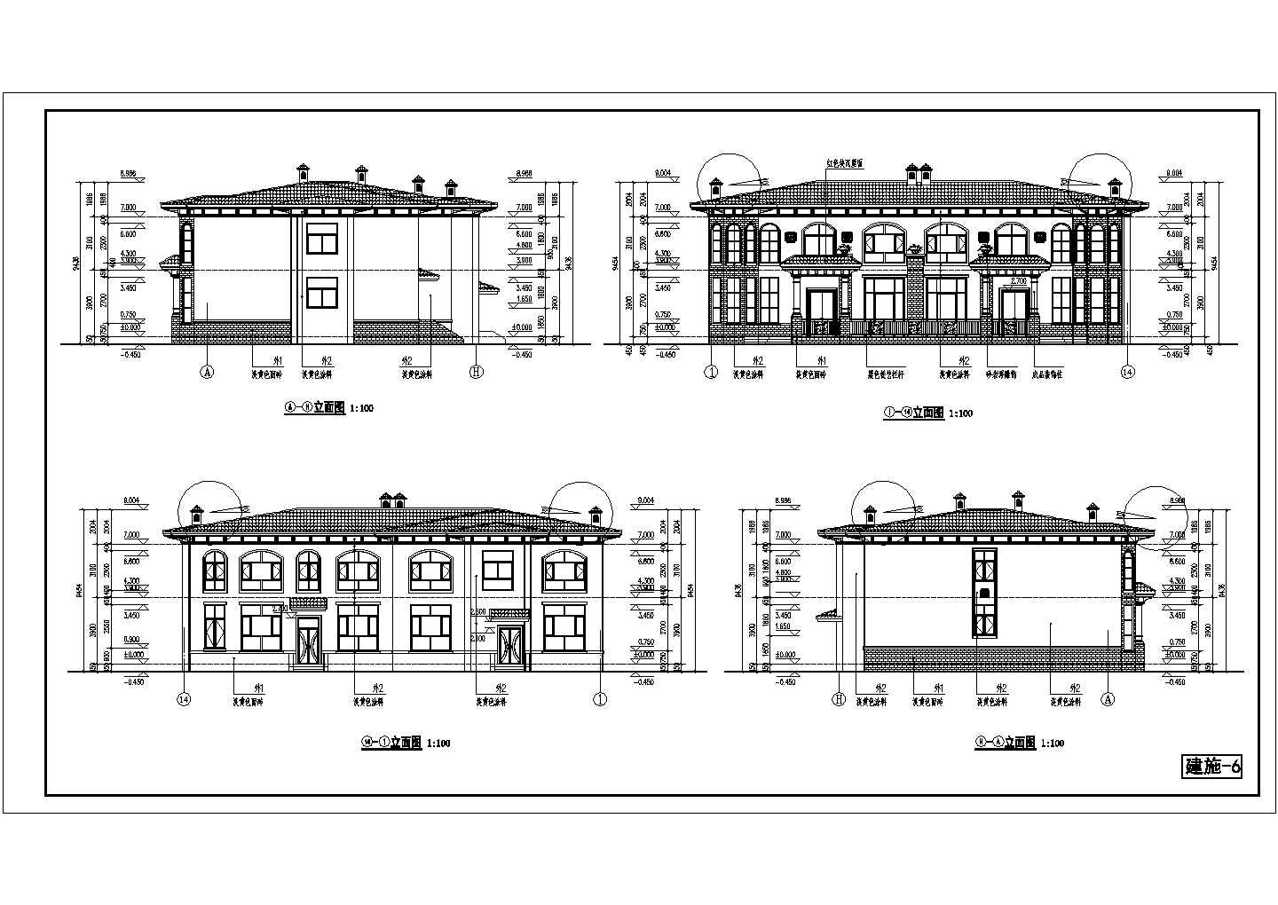 欧式风格大方二层双拼农村房屋详细建筑设计图