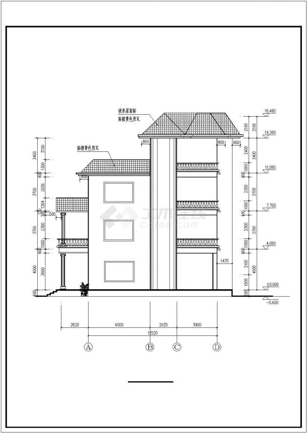 带落地窗气派四层自建房屋详细建筑设计图-图二