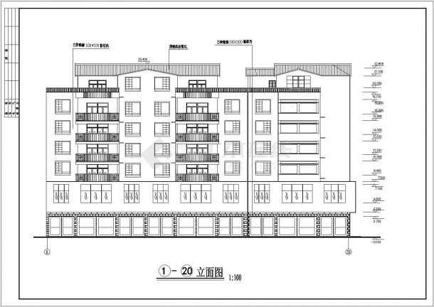 陕西省某城市六层商住楼CAD施工图-图一