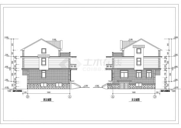 带阁楼三层大方砖混农村房屋详细建筑CAD图纸-图一