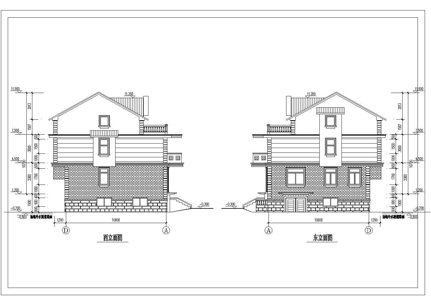 带阁楼三层大方砖混农村房屋详细建筑CAD图纸