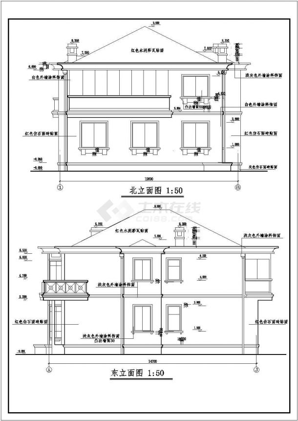 别致二层带阁楼小别墅详细建筑设计图纸-图二
