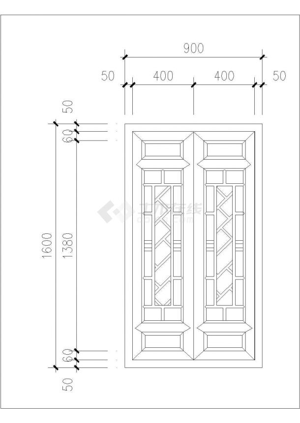 某仿古木质门窗cad立面施工设计图-图二