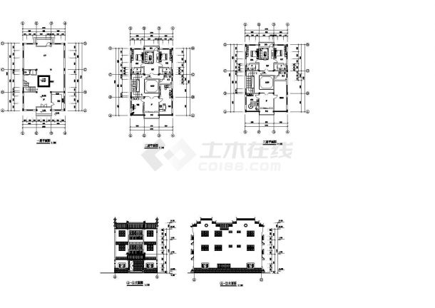 某三层中式风格别墅建筑施工图纸（5张图纸）-图一