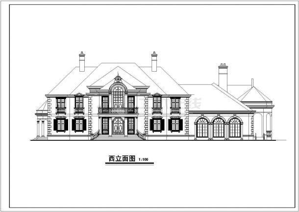 二层法式别墅建筑施工图纸（含效果图、模型）-图一
