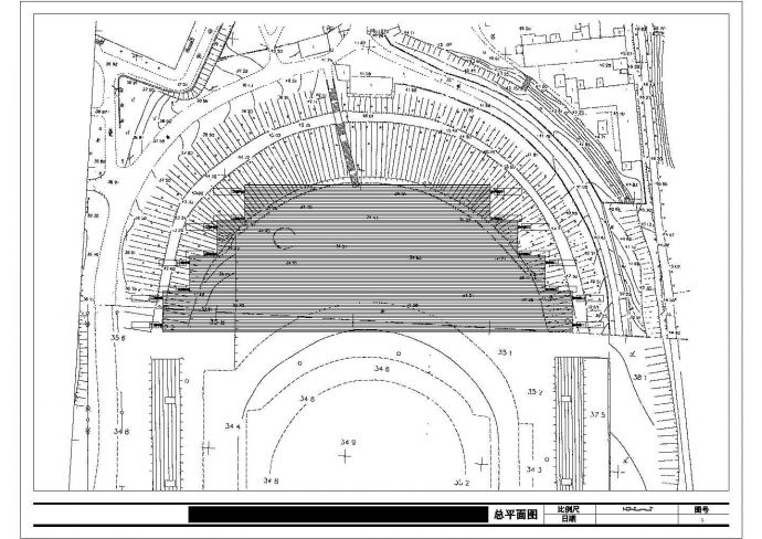 某地区的长150米 宽52米 3层体育学院田径馆建筑设计图_图1