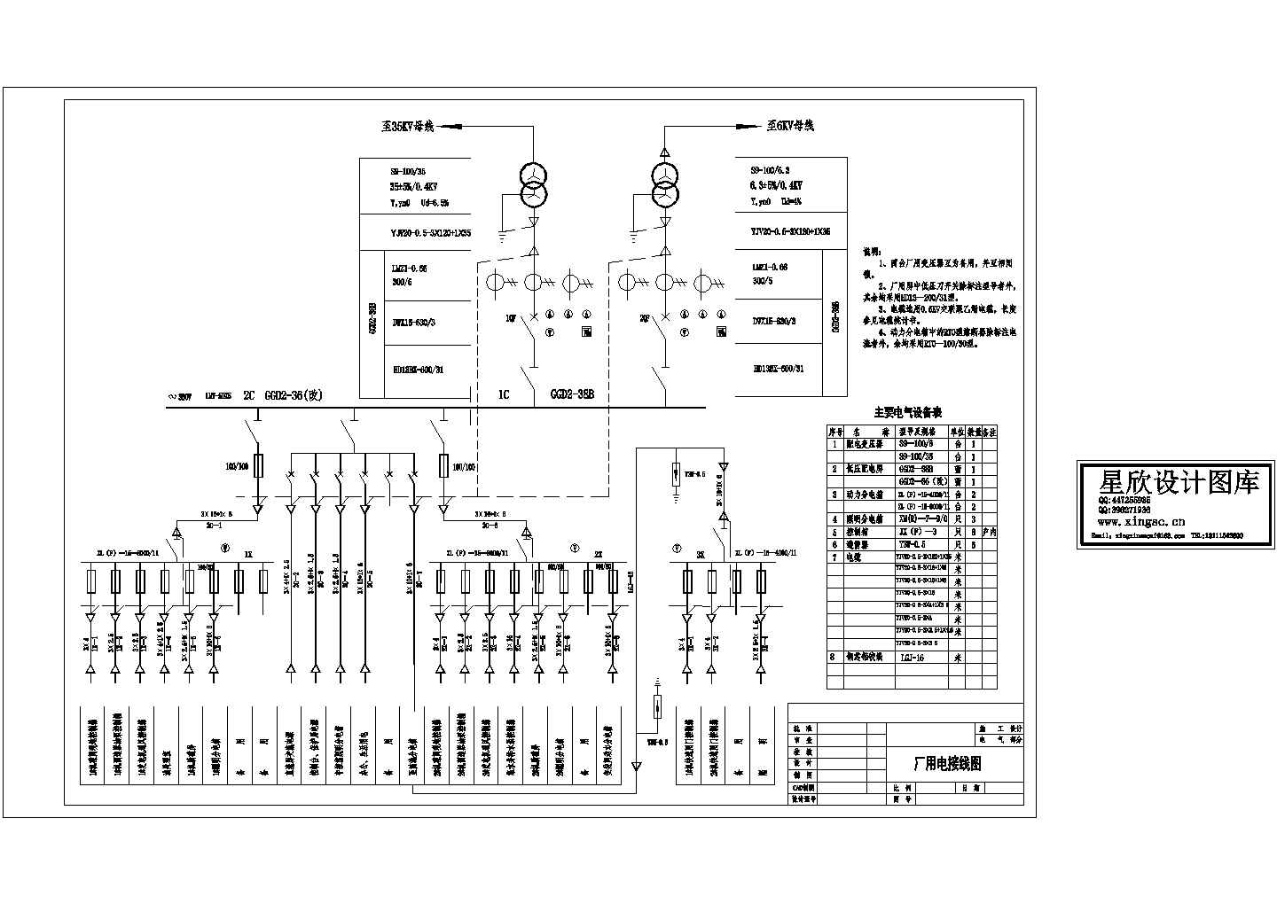 水电站厂用电接线CAD图