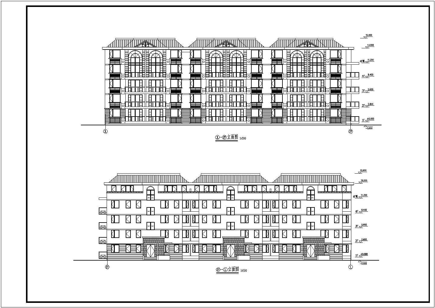 海南省某城市四层平立面公寓设计图