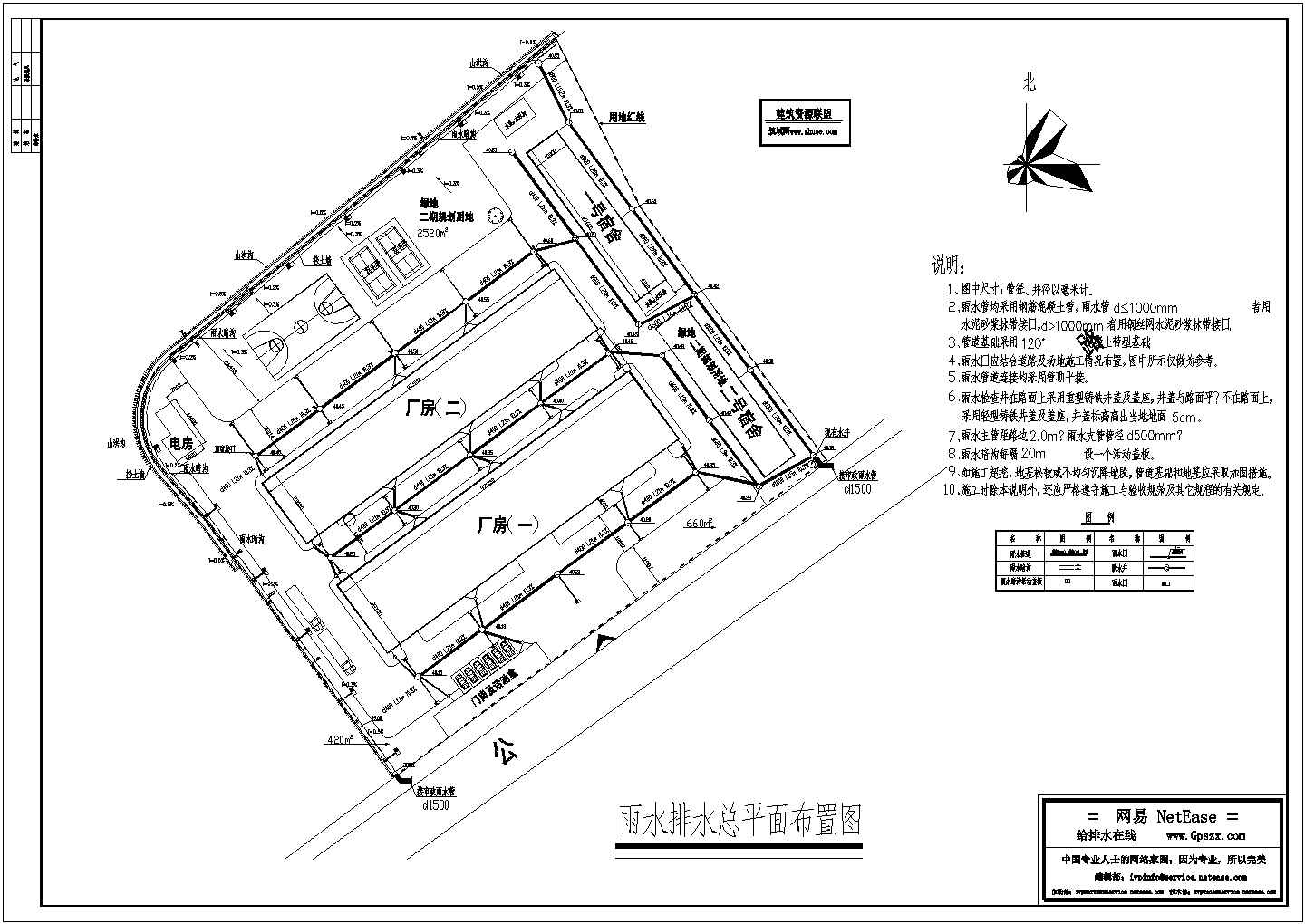 某厂区雨水排水总平面布置图