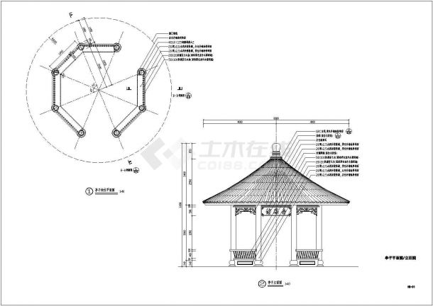详细中式圆形亭子CAD设计施工图-图一