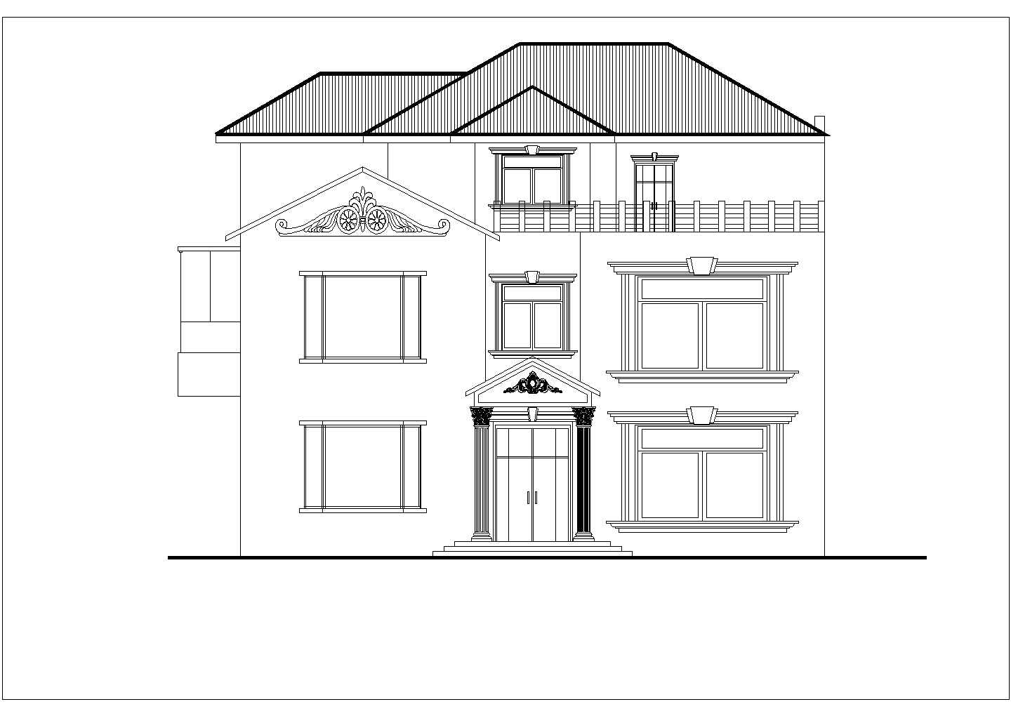 河南新农村三层四坡顶独立别墅CAD图纸