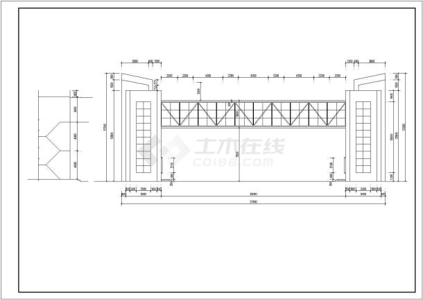 26米钢桁架厂区大门建筑结构cad施工图-图二