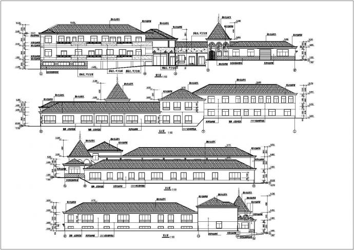 二层砖混结构坡地型城堡式幼儿园详细建筑设计图_图1