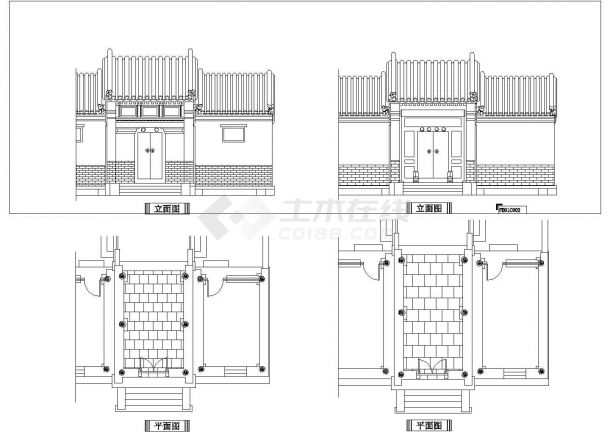 四川省某城市中式古典大门平立面设计图-图一