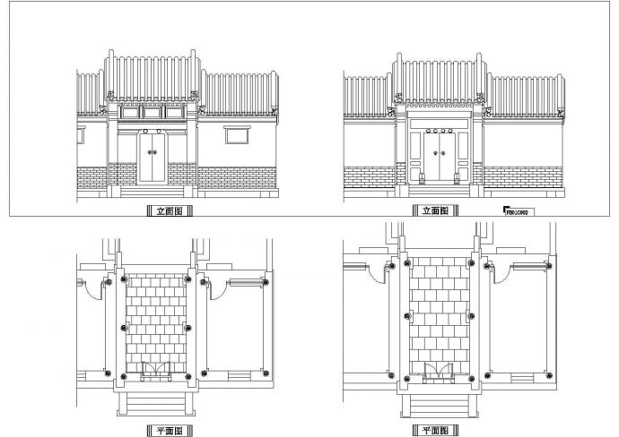 四川省某城市中式古典大门平立面设计图_图1