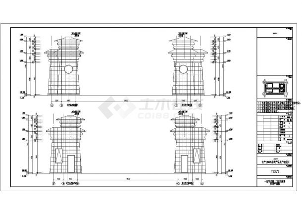 某药厂厂区大门全专业设计施工图CAD-图二