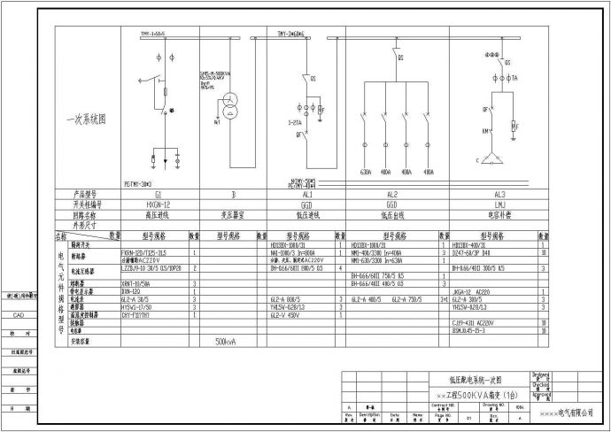 某工程用电500KVA箱变电气详图CAD_图1
