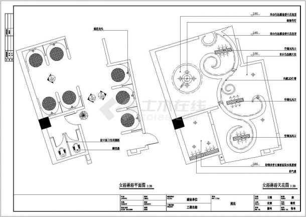 某地区首层女浴淋浴区CAD设计图纸-图二