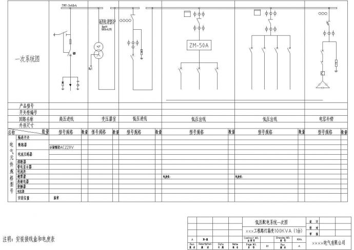 某工程100KVA路灯箱变电气详图CAD_图1