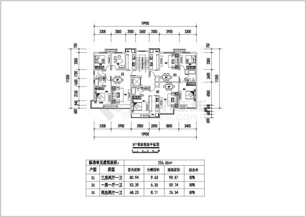 江苏省某城市小区五种户型CAD设计图-图二