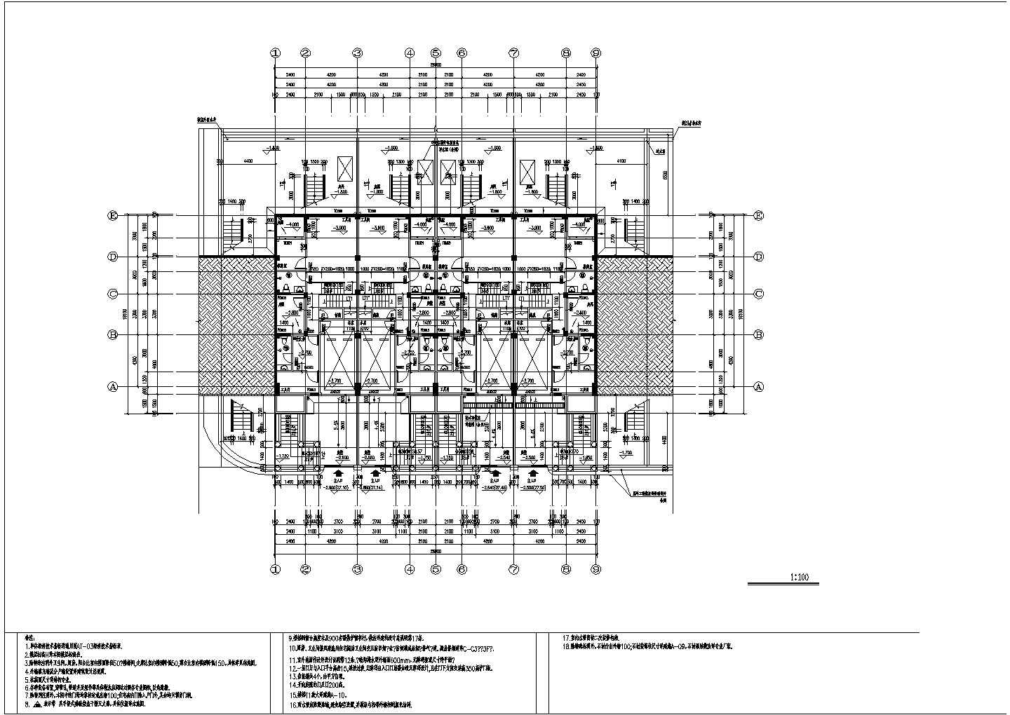 三栋三层联排别墅建筑设计图（含车库）