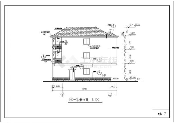 广东省某城市三层别墅CAD设计建筑图-图二