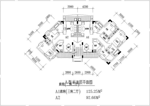 陕西省某城市高层套型户型CAD平面图-图一