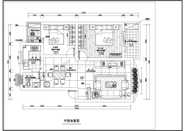 小区经典两居室室内装修cad方案施工图-图二