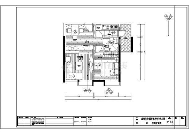 一室一厅单身公寓室内装饰CAD施工图-图一