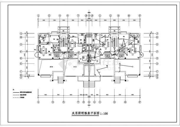 江苏省某城市联体别墅电气CAD平面图-图二